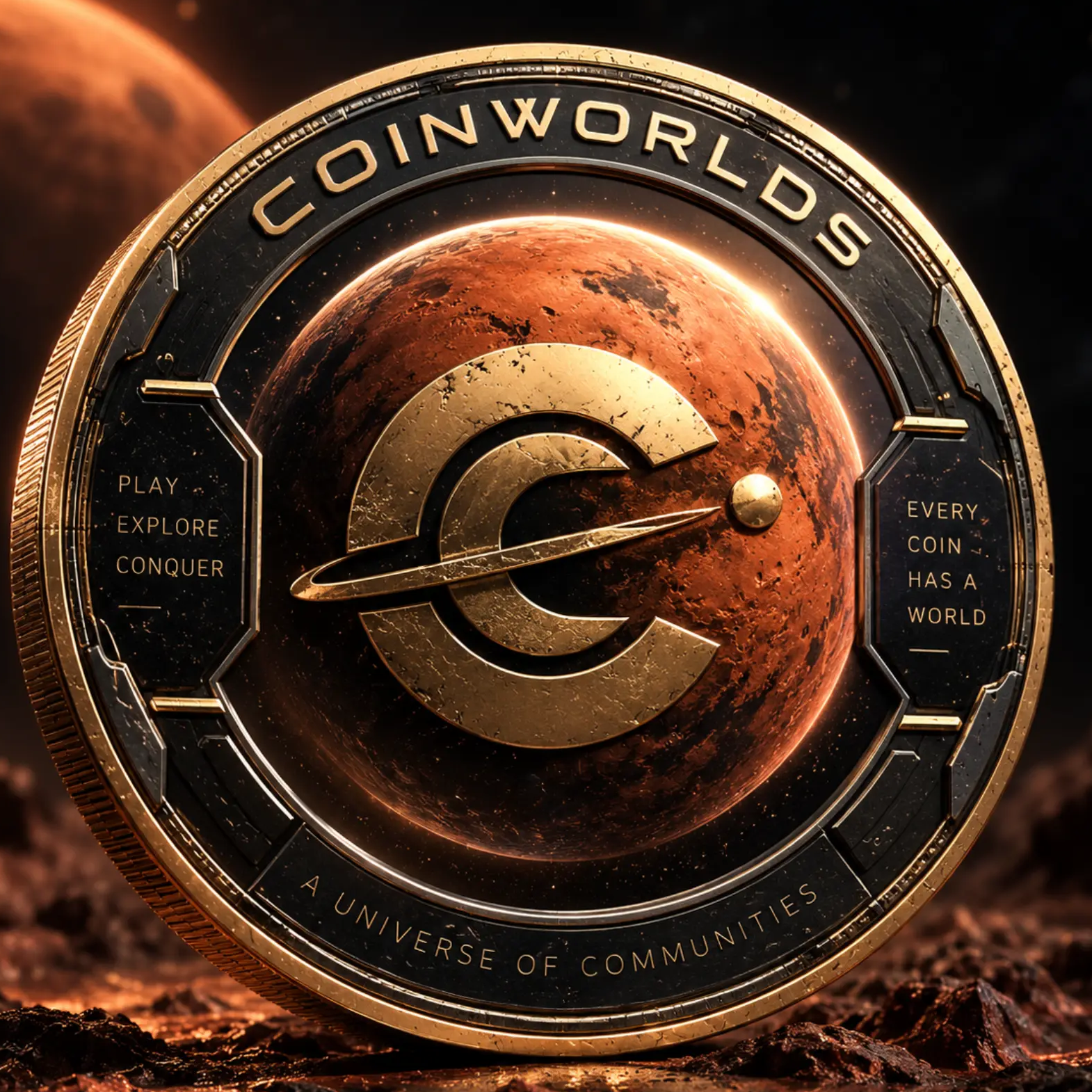 COINWORLDS orbital coin emblem